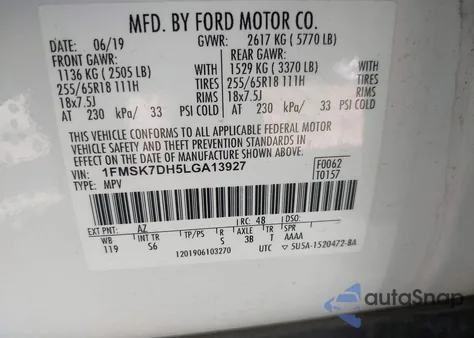 2020 Ford Explorer Xlt from USA, damaged, VIN 1FMSK7DH5LGA13927